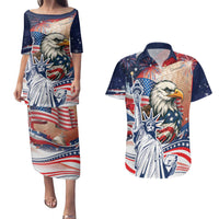 United States Fourth Of July Couples Matching Puletasi and Hawaiian Shirt Eagle Dead With American Flag