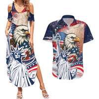 United States Fourth Of July Couples Matching Summer Maxi Dress and Hawaiian Shirt Eagle Dead With American Flag