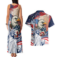 United States Fourth Of July Couples Matching Tank Maxi Dress and Hawaiian Shirt Eagle Dead With American Flag