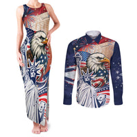 United States Fourth Of July Couples Matching Tank Maxi Dress and Long Sleeve Button Shirt Eagle Dead With American Flag