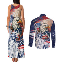United States Fourth Of July Couples Matching Tank Maxi Dress and Long Sleeve Button Shirt Eagle Dead With American Flag