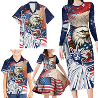 United States Fourth Of July Family Matching Long Sleeve Bodycon Dress and Hawaiian Shirt Eagle Dead With American Flag