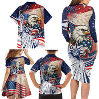 United States Fourth Of July Family Matching Long Sleeve Bodycon Dress and Hawaiian Shirt Eagle Dead With American Flag