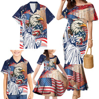 United States Fourth Of July Family Matching Mermaid Dress and Hawaiian Shirt Eagle Dead With American Flag
