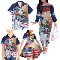United States Fourth Of July Family Matching Off The Shoulder Long Sleeve Dress and Hawaiian Shirt Eagle Dead With American Flag