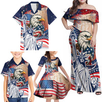 United States Fourth Of July Family Matching Off Shoulder Maxi Dress and Hawaiian Shirt Eagle Dead With American Flag