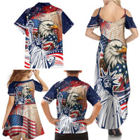 United States Fourth Of July Family Matching Summer Maxi Dress and Hawaiian Shirt Eagle Dead With American Flag