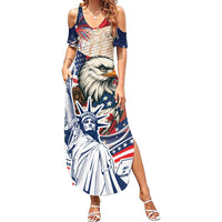 United States Fourth Of July Family Matching Summer Maxi Dress and Hawaiian Shirt Eagle Dead With American Flag