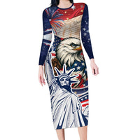 United States Fourth Of July Long Sleeve Bodycon Dress Eagle Dead With American Flag