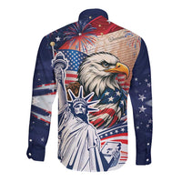 United States Fourth Of July Long Sleeve Button Shirt Eagle Dead With American Flag