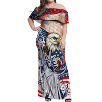 United States Fourth Of July Off Shoulder Maxi Dress Eagle Dead With American Flag