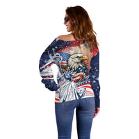 United States Fourth Of July Off Shoulder Sweater Eagle Dead With American Flag