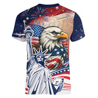United States Fourth Of July Women V-Neck T-Shirt Eagle Dead With American Flag