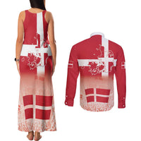 Danish National Flag Day Couples Matching Tank Maxi Dress and Long Sleeve Button Shirt Coat Of Arms With Map