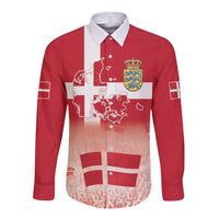 Danish National Flag Day Long Sleeve Button Shirt Coat Of Arms With Map