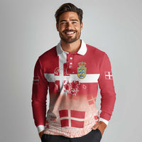 Danish National Flag Day Long Sleeve Polo Shirt Coat Of Arms With Map