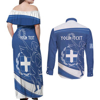 Personalized National Greek Flag Day Couples Matching Off Shoulder Maxi Dress and Long Sleeve Button Shirt Elliniki Dimokratia