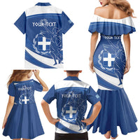 Personalized National Greek Flag Day Family Matching Mermaid Dress and Hawaiian Shirt Elliniki Dimokratia