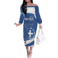 Personalized National Greek Flag Day Family Matching Off The Shoulder Long Sleeve Dress and Hawaiian Shirt Elliniki Dimokratia