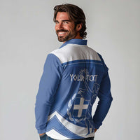 Personalized National Greek Flag Day Long Sleeve Polo Shirt Elliniki Dimokratia