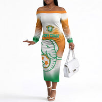 Custom Ivory Coast Football Off The Shoulder Long Sleeve Dress Proud Elephant Fan Edition