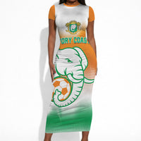 Custom Ivory Coast Football Short Sleeve Bodycon Dress Proud Elephant Fan Edition