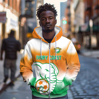 Custom Ivory Coast Football Zip Hoodie Proud Elephant Fan Edition