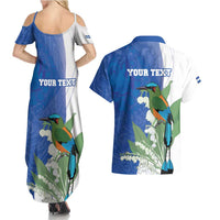 Personalized El Salvador Turquoise Browed Motmot Couples Matching Summer Maxi Dress and Hawaiian Shirt With Yucca Flowers - Wonder Print Shop