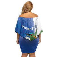 Personalized El Salvador Turquoise Browed Motmot Family Matching Off Shoulder Short Dress and Hawaiian Shirt With Yucca Flowers - Wonder Print Shop