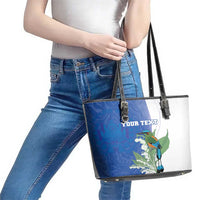 Personalized El Salvador Turquoise Browed Motmot Leather Tote Bag With Yucca Flowers - Wonder Print Shop