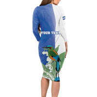 Personalized El Salvador Turquoise Browed Motmot Long Sleeve Bodycon Dress With Yucca Flowers - Wonder Print Shop