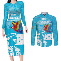 Personalized Honduras Scarlet Macaw Couples Matching Long Sleeve Bodycon Dress and Long Sleeve Button Shirt Happy Independence Day 1821 - Wonder Print Shop