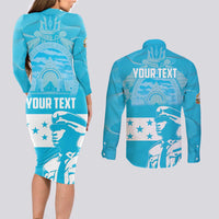 Personalized Honduras Scarlet Macaw Couples Matching Long Sleeve Bodycon Dress and Long Sleeve Button Shirt Happy Independence Day 1821 - Wonder Print Shop