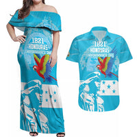 Personalized Honduras Scarlet Macaw Couples Matching Off Shoulder Maxi Dress and Hawaiian Shirt Happy Independence Day 1821 - Wonder Print Shop
