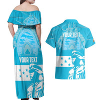 Personalized Honduras Scarlet Macaw Couples Matching Off Shoulder Maxi Dress and Hawaiian Shirt Happy Independence Day 1821 - Wonder Print Shop