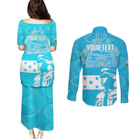 Personalized Honduras Scarlet Macaw Couples Matching Puletasi and Long Sleeve Button Shirt Happy Independence Day 1821 - Wonder Print Shop