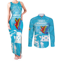 Personalized Honduras Scarlet Macaw Couples Matching Tank Maxi Dress and Long Sleeve Button Shirt Happy Independence Day 1821 - Wonder Print Shop