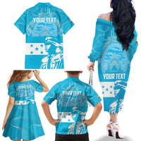 Personalized Honduras Scarlet Macaw Family Matching Off The Shoulder Long Sleeve Dress and Hawaiian Shirt Happy Independence Day 1821 - Wonder Print Shop