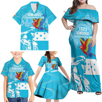 Personalized Honduras Scarlet Macaw Family Matching Off Shoulder Maxi Dress and Hawaiian Shirt Happy Independence Day 1821 - Wonder Print Shop