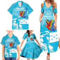 Personalized Honduras Scarlet Macaw Family Matching Summer Maxi Dress and Hawaiian Shirt Happy Independence Day 1821 - Wonder Print Shop