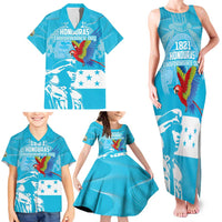 Personalized Honduras Scarlet Macaw Family Matching Tank Maxi Dress and Hawaiian Shirt Happy Independence Day 1821 - Wonder Print Shop