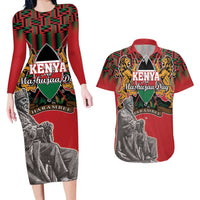 Personalized Kenya Mashujaa Day Couples Matching Long Sleeve Bodycon Dress and Hawaiian Shirt Mzee Jomo Kenyatta With Coat Of Arms - Wonder Print Shop