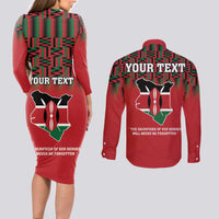 Personalized Kenya Mashujaa Day Couples Matching Long Sleeve Bodycon Dress and Long Sleeve Button Shirt Mzee Jomo Kenyatta With Coat Of Arms - Wonder Print Shop