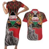 Personalized Kenya Mashujaa Day Couples Matching Short Sleeve Bodycon Dress and Hawaiian Shirt Mzee Jomo Kenyatta With Coat Of Arms - Wonder Print Shop