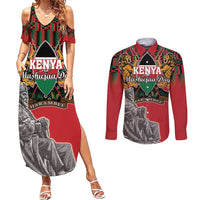 Personalized Kenya Mashujaa Day Couples Matching Summer Maxi Dress and Long Sleeve Button Shirt Mzee Jomo Kenyatta With Coat Of Arms - Wonder Print Shop