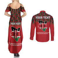 Personalized Kenya Mashujaa Day Couples Matching Summer Maxi Dress and Long Sleeve Button Shirt Mzee Jomo Kenyatta With Coat Of Arms - Wonder Print Shop
