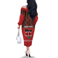 Personalized Kenya Mashujaa Day Family Matching Off The Shoulder Long Sleeve Dress and Hawaiian Shirt Mzee Jomo Kenyatta With Coat Of Arms - Wonder Print Shop