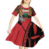Personalized Kenya Mashujaa Day Kid Short Sleeve Dress Mzee Jomo Kenyatta With Coat Of Arms - Wonder Print Shop