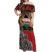 Personalized Kenya Mashujaa Day Off Shoulder Maxi Dress Mzee Jomo Kenyatta With Coat Of Arms - Wonder Print Shop
