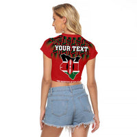Personalized Kenya Mashujaa Day Raglan Cropped T Shirt Mzee Jomo Kenyatta With Coat Of Arms - Wonder Print Shop